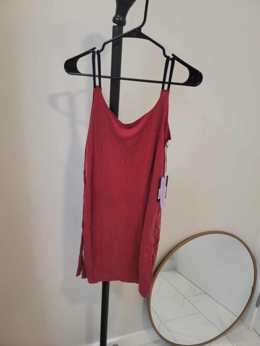 KADA Cami Slip Mini Dress Red Bordeaux  Sz S USA Vegan Silk Soft Luxury New NWT